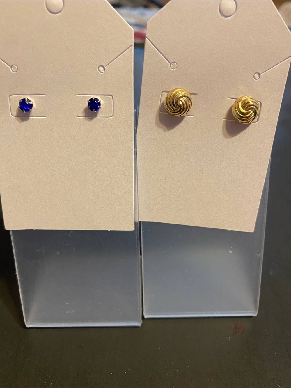 Gold Knot Stud Earrings and Blue Crystal Stud Earrings - Women Jewelry